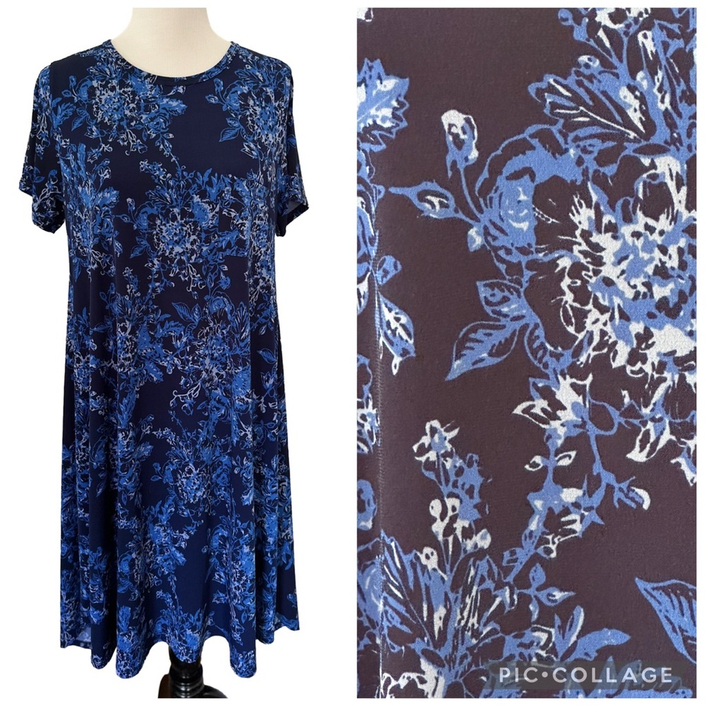 LuLaRoe Blue Floral High Low Carly Dress SKINKY Sz M